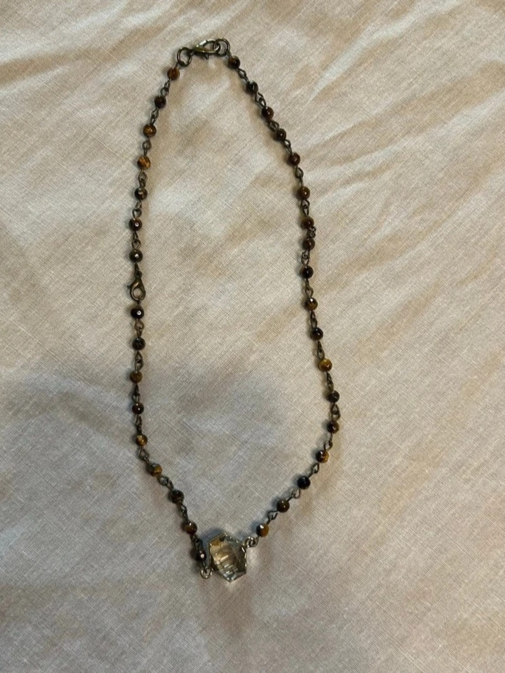 Beaded Pendant Necklace in Brown & Gold Like New